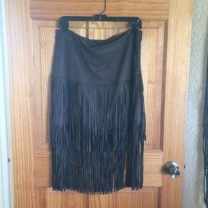 Chocolate suede layered fringe skirt